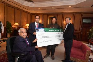 Chairman Hashoo Group presents Rs 60 mln cheque to PM for dams fund