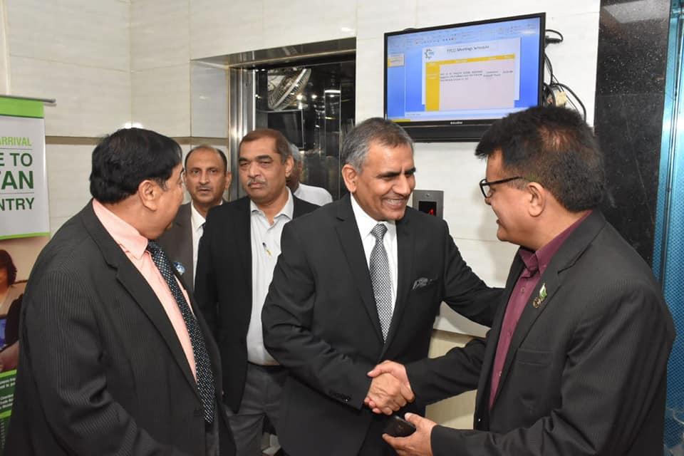 Syed Turab Shah and Shujaat Ali Baig receive President & CEO PIA on his visit in Federation House