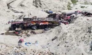 coach plunges into ravine