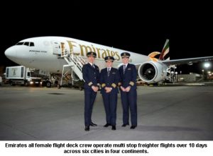 Emirates all female flight deck crew operate multi stop freighter flights over 10 days across six cities in four continents