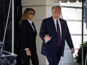 President Trump, en route to Cleveland for the first televised debate with opponent Joe Biden, departs the White House, on September 29 in Washington, DC.