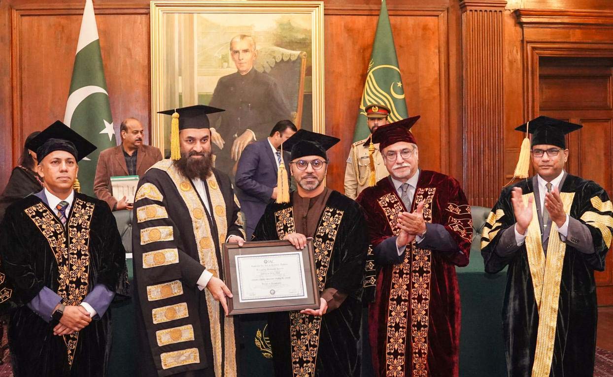The Institute of Arts and Culture Lahore awarded the honorary degree of Doctor of Philosophy to the Ambassador of the United Arab Emirates in Islamabad.