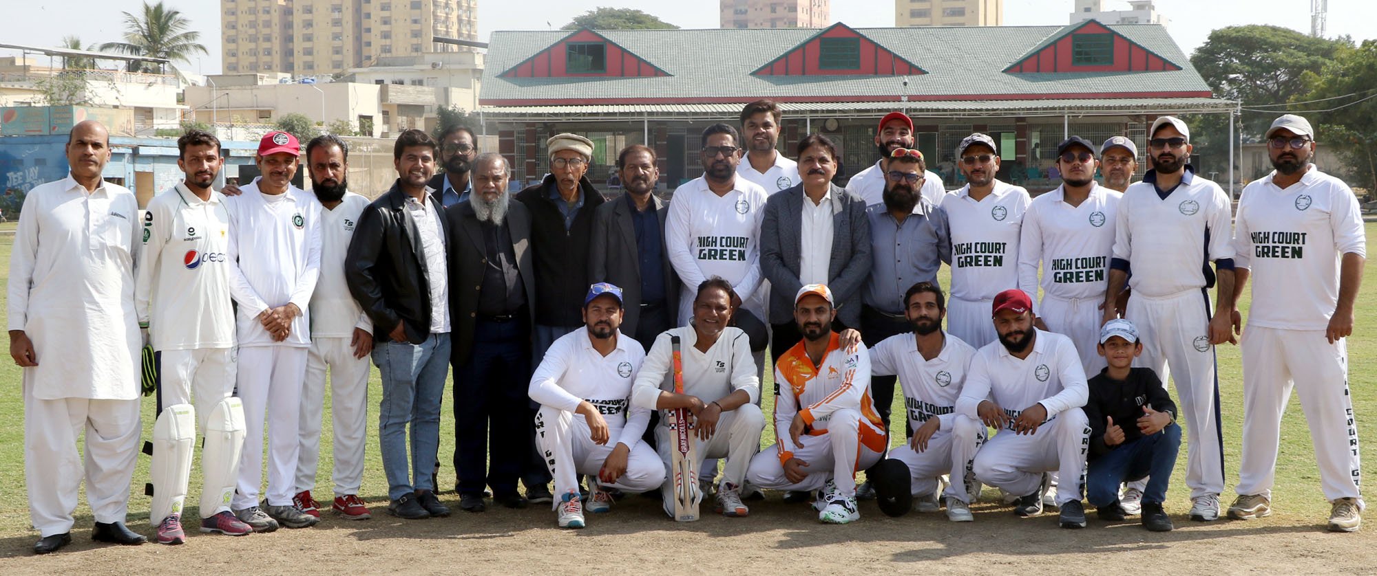 A Group Photo along with Chief Guest President Nadeem A.Shaikh after inaugurating of the opening match 6th Inter Judicial Cricket Tournament 2023-24.