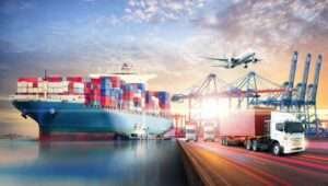 Global-business-logistics-import-export-cargo-ship-freight-semi-truck
