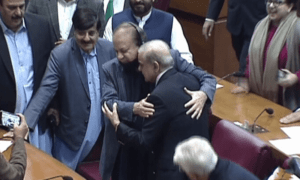 Shehbaz Sharif selected as prime minister for the second time, pledges to guide Pakistan 'back to shore' in triumph speech.