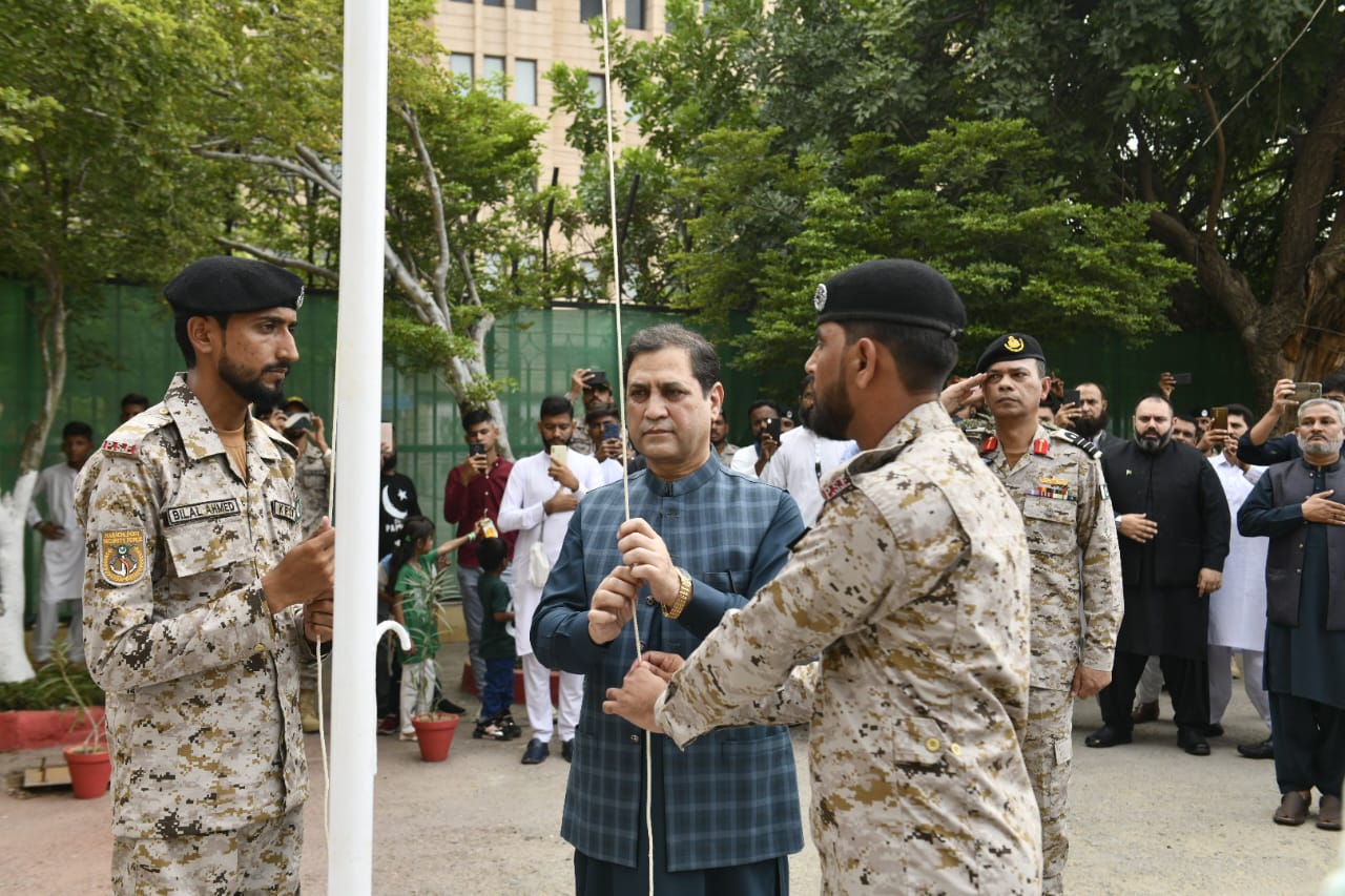 CHAIRMAN KPT HOISTED FLAG AT KPT HEAD OFFICE TO MARK THE 77TH INDEPENDENCE DAY OF PAKISTAN.