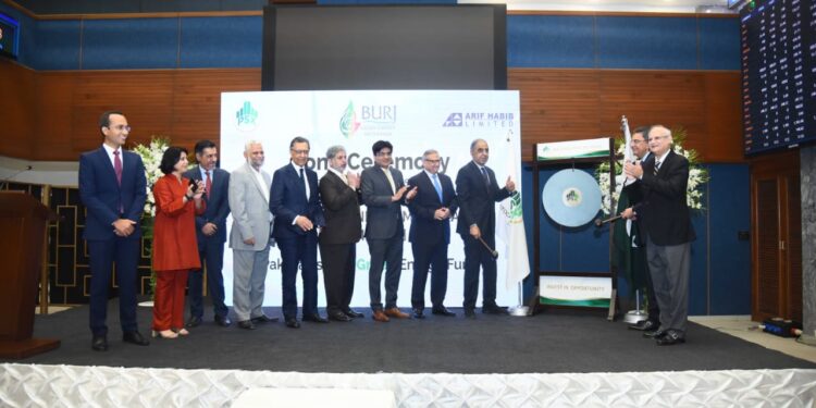 A gong ceremony is being held at Pakistan Stock Exchange on listing of Burj Clean Energy Modaraba.