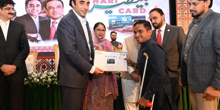 Chairman PPP Bilawal Bhutto Zardari launches the Benazir Hari Card for poor farmers in Sindh.