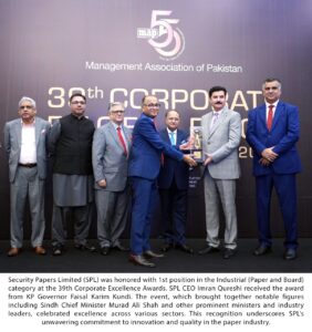 Picture English - Security Papers Limited (SPL) secured the award in the Industrial (Paper and Board) categor
