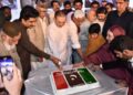 Sharjeel cuts cake to celebrate 57th Foundation Day of PPP