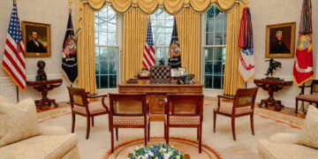 President Trump’s Oval Office – Version 2.0 takes up redecorated outlook to welcome Trump back to the White House