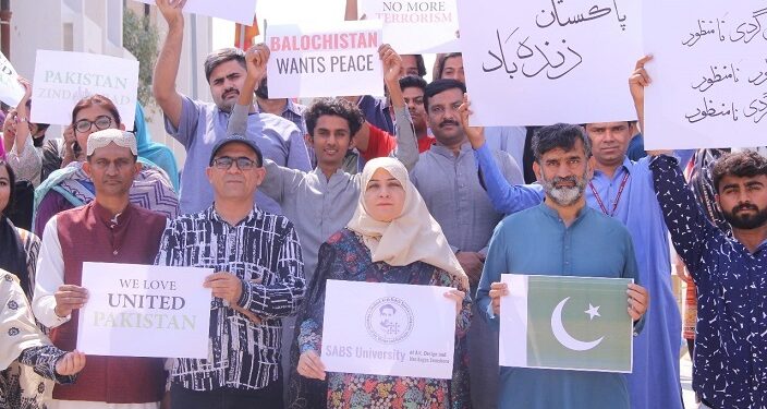 SABS University organizes rally to express solidarity with Pakistan Armed Forces