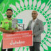 Javed Ahmed, MD & CEO of Jubilee Life Insurance, presents the Wicket-keeper of the Tournament award to Muhammad Haris of Peshawar Zalmi.