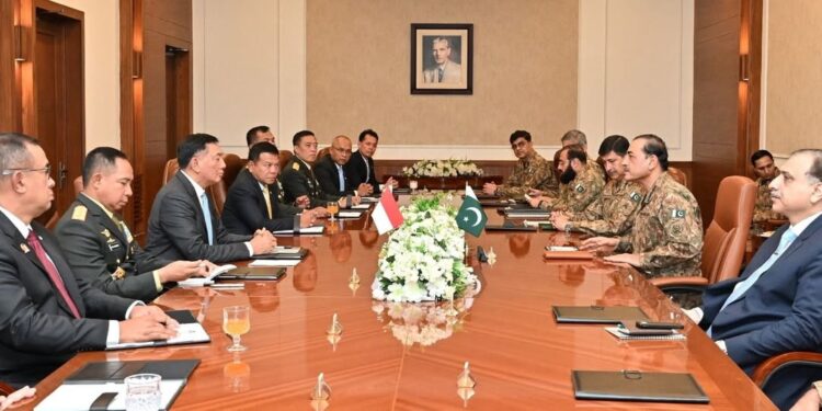 Lieutenant General Sjafrie Sjamsoeddin (Retd), Minister of Defence of Indonesia leading a delegation