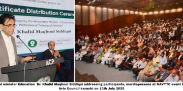 Federal Minister for Education Dr. Khalid Maqbool Siddiqui Attends NAVTTC Certificate Distribution Ceremony at Arts Council Karachi