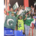 Pakistani cricket team fans Fatima Khan, Faraz Butt, Zamir Butt, Haroon Butt are celebrating