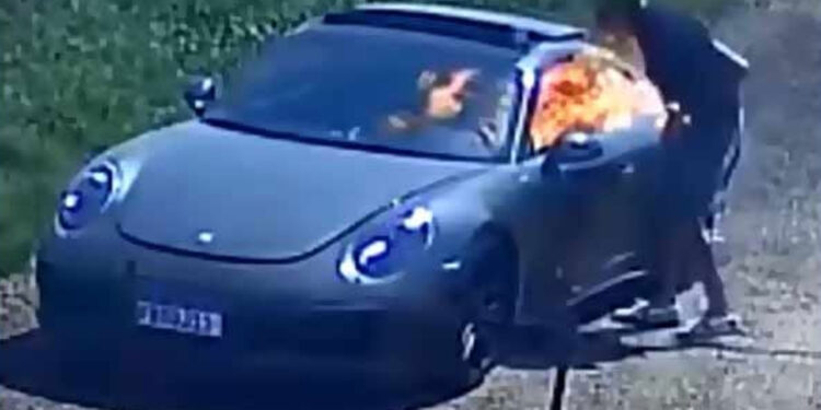 Man sets his expensive sports car on fire to get insurance.