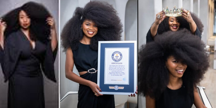 The woman with the world’s largest Afro hairstyle.