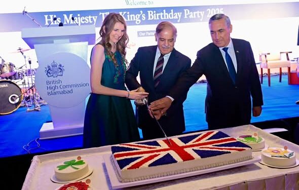 Prime Minister Muhammad Shehbaz Sharif cuts cake on the eve of birthday of His Majesty Charles III, the King of Britain.