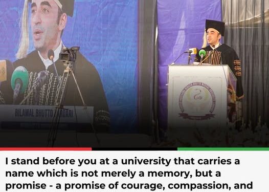 Chairman PPP Bilawal Bhutto Zardari addresses the Convocation ceremony of Shaheed Mohtarma Benazir Bhutto Medical University (SMBBMU) in Larkana today,