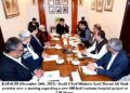 Sindh Chief Minister Syed Murad Ali Shah presides over a meeting regarding a new 600-bed Larkano hospital project at CM House.