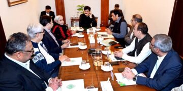 Sindh Chief Minister Syed Murad Ali Shah presides over a meeting regarding a new 600-bed Larkano hospital project at CM House.