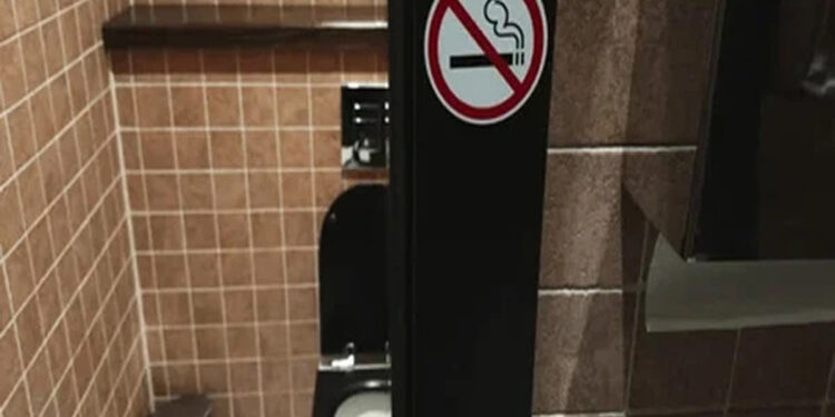 Unique initiative to deal with smokers in washrooms.