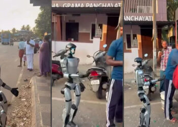 Young people beg from a robot, hilarious video goes viral.