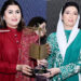First Lady Bibi Aseefa Bhutto Zardari presents an award for political leadership to MNA Shazia atta mari