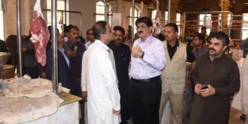 Sindh Chief Minister Syed Murad Ali Shah visits the mutton section of Empress Market.