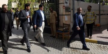 Sindh Chief Minister Syed Murad Ali Shah, accompanied by Chief Secretary Asif Hyder Shah,