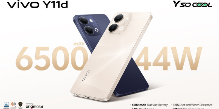 vivo Unveils the Y11d: A 6500mAh Powerhouse with 44W FlashCharge and IP65 Dust and Water Resistance