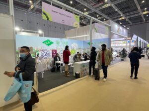 Xiamen Naseem Trade Co booth at Yarn Expo Spring 2026, Shanghai, engaging with global buyers.