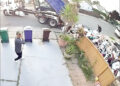 Truck’s garbage dumped on customer’s lawn for non-payment of bill.