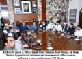 Sindh Chief Minister Syed Murad Ali Shah, flanked by provincial ministers and transporters’ office-bearers,