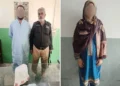 Police in Karachi Kemari showing recovered hashish after arrest of husband and wife in drug trafficking raid.