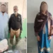 Police in Karachi Kemari showing recovered hashish after arrest of husband and wife in drug trafficking raid.
