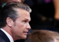 Pete Hegseth speaking during a Nato defence meeting in Brussels.