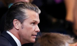 Pete Hegseth speaking during a Nato defence meeting in Brussels.