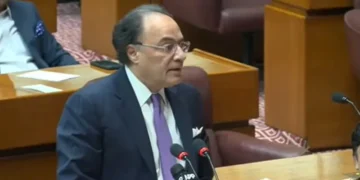 Finance Minister Muhammad Aurangzeb presenting the FY27 budget outlook in parliament