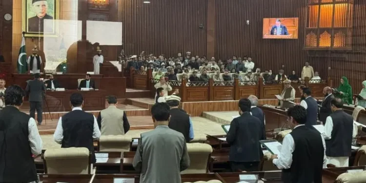 Members of the Gilgit-Baltistan Assembly during the oath-taking ceremony in Gilgit.
