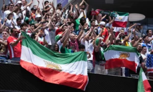 Iran national football team celebrating after the Group G match against Belgium at the 2026 FIFA World Cup.