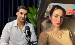Pakistani actors Mamya Shajaffar and Arslan Butt after reaching an amicable settlement.