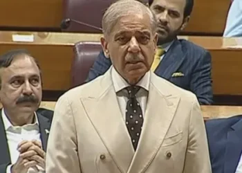 Prime Minister Shehbaz Sharif speaks in the National Assembly about mediation efforts during the Burgenstock summit.