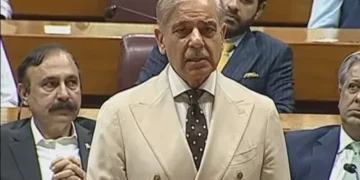 Prime Minister Shehbaz Sharif speaks in the National Assembly about mediation efforts during the Burgenstock summit.