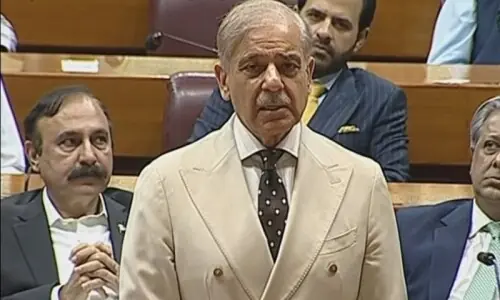 Prime Minister Shehbaz Sharif speaks in the National Assembly about mediation efforts during the Burgenstock summit.