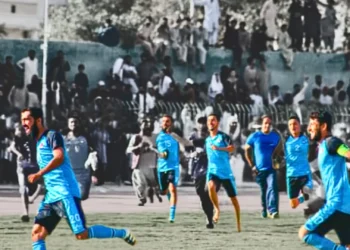 Former Pakistan Police football players performing security duties in Quetta.