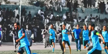 Former Pakistan Police football players performing security duties in Quetta.