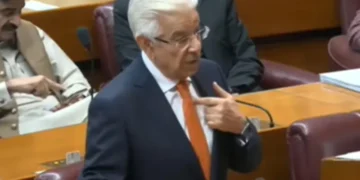 Defence Minister Khawaja Asif speaking in Pakistan’s National Assembly