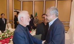 Interior Minister Mohsin Naqvi meeting Iranian Interior Minister Eskandar Momeni in Islamabad.